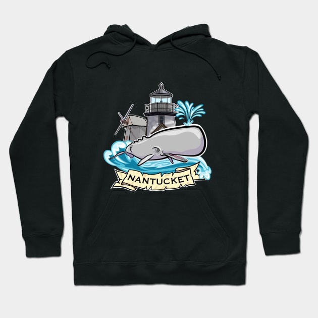 Nantucket Whale Lighthouse and Windmill Nautical Design Hoodie by SuburbanCowboy